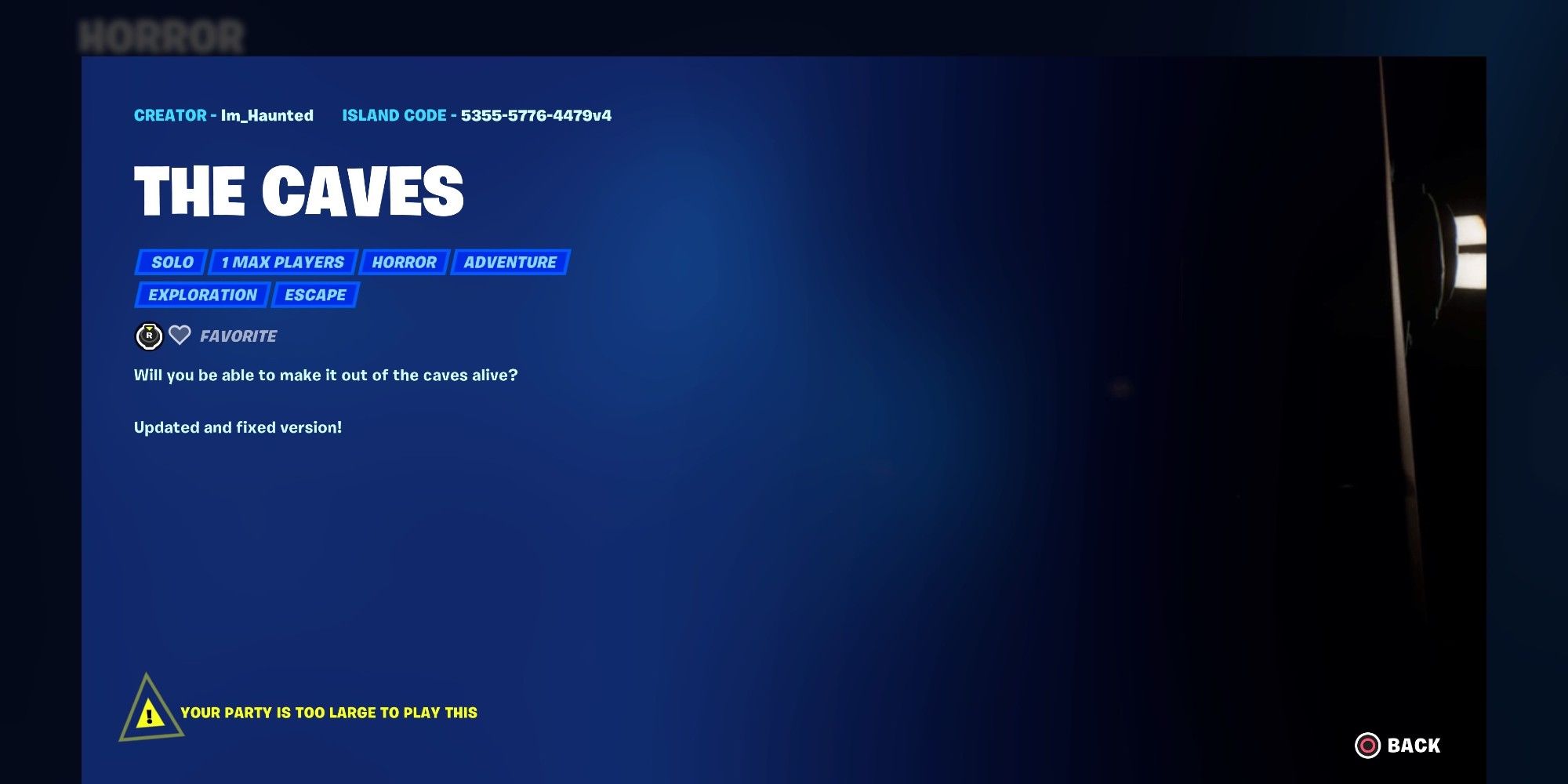 the caves map on the Fortnite Creative page