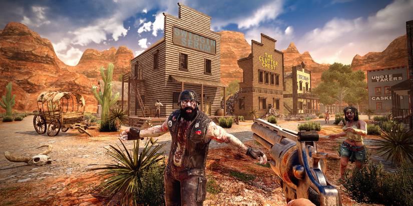 A western town with zombies attacking in 7 Days to Die