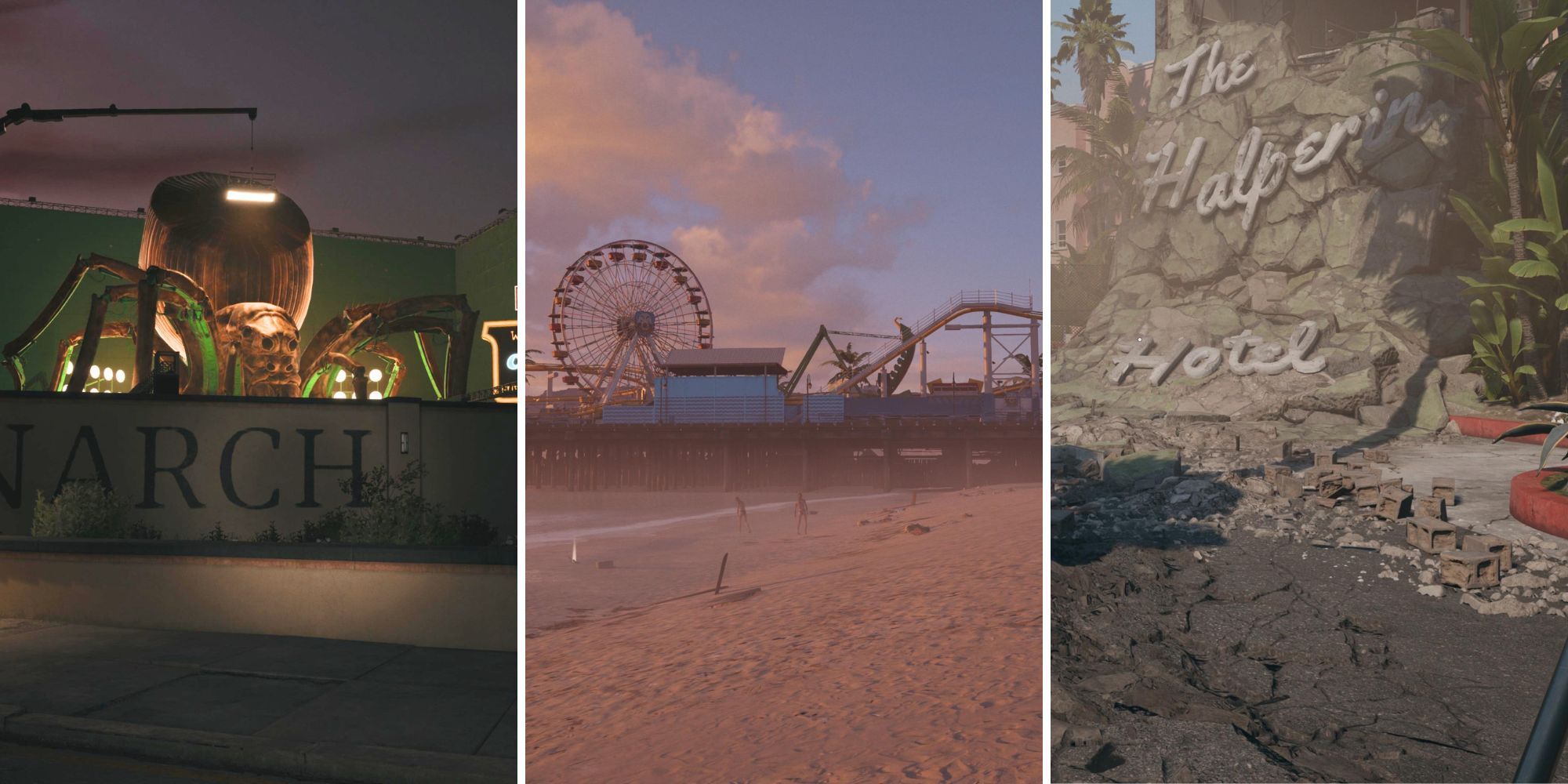 A grid of images showing three locations in Dead Island 2