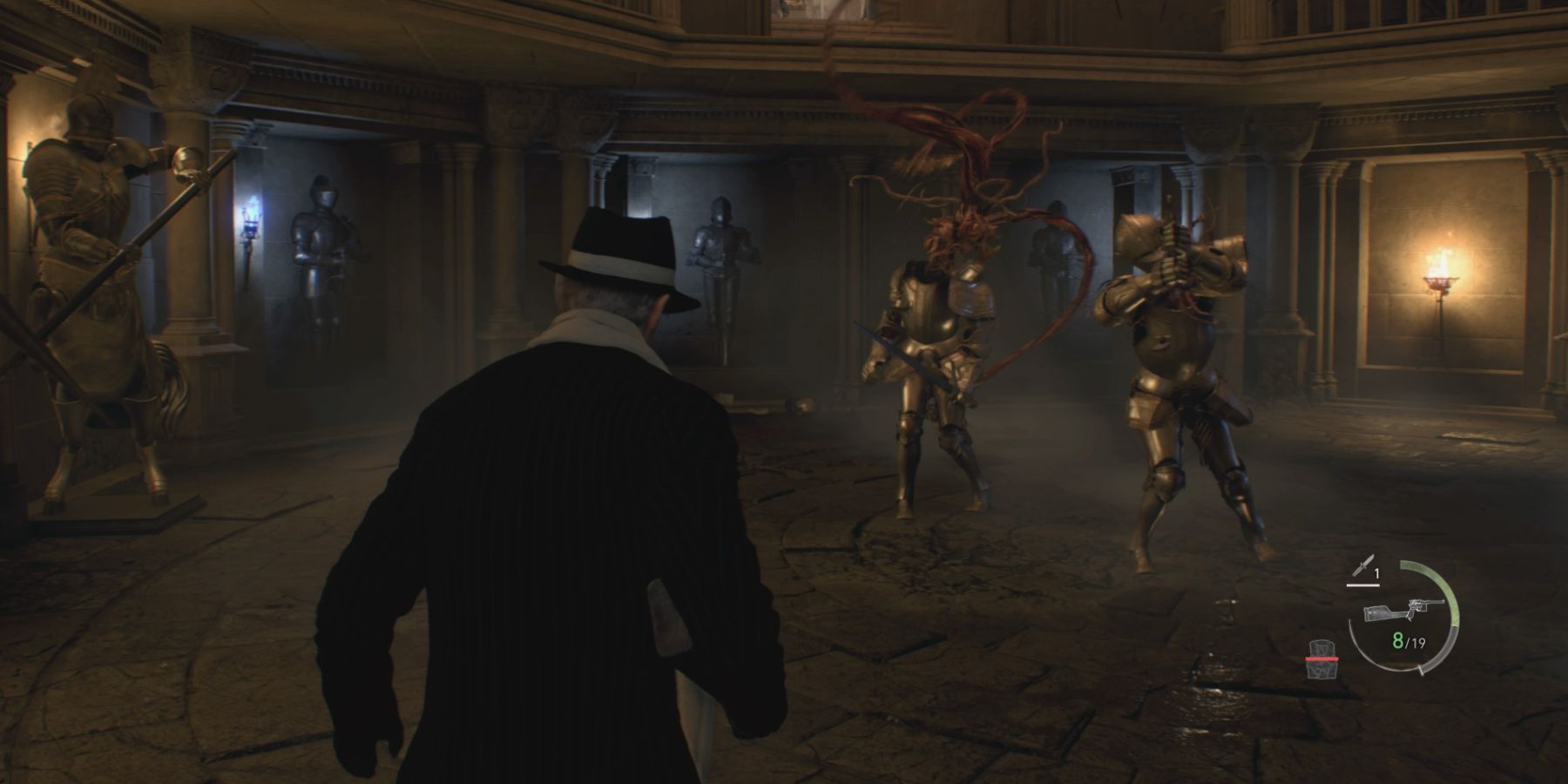 Leon faces two Armaduras in Resident Evil 4 remake