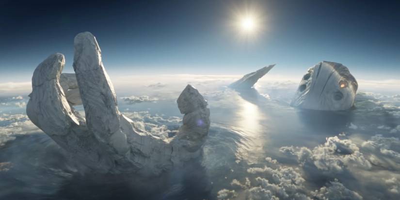 Tiamut's body rising out of the Earth in Eternals