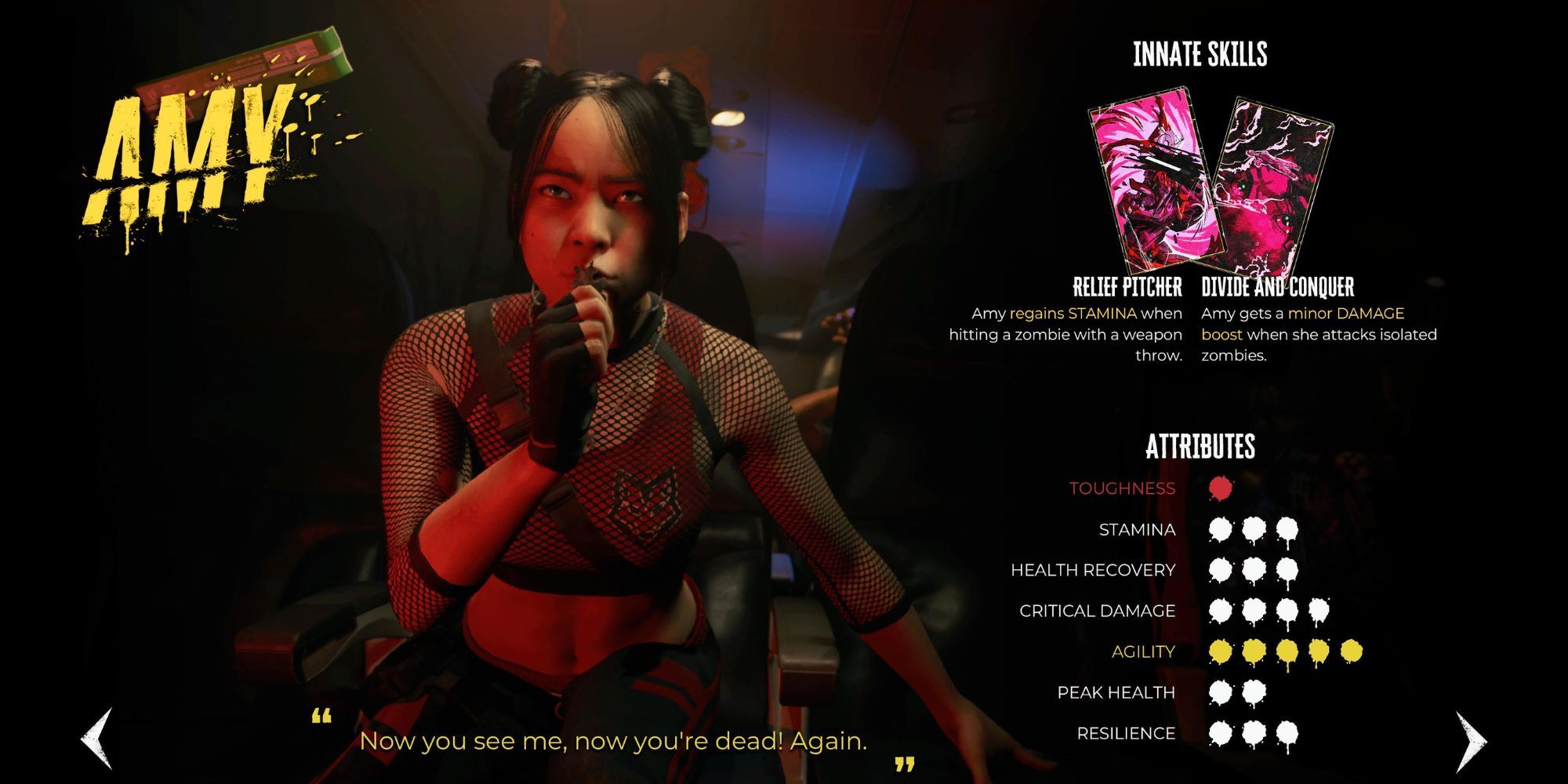 Amy in the Slayer select screen of Dead Island 2