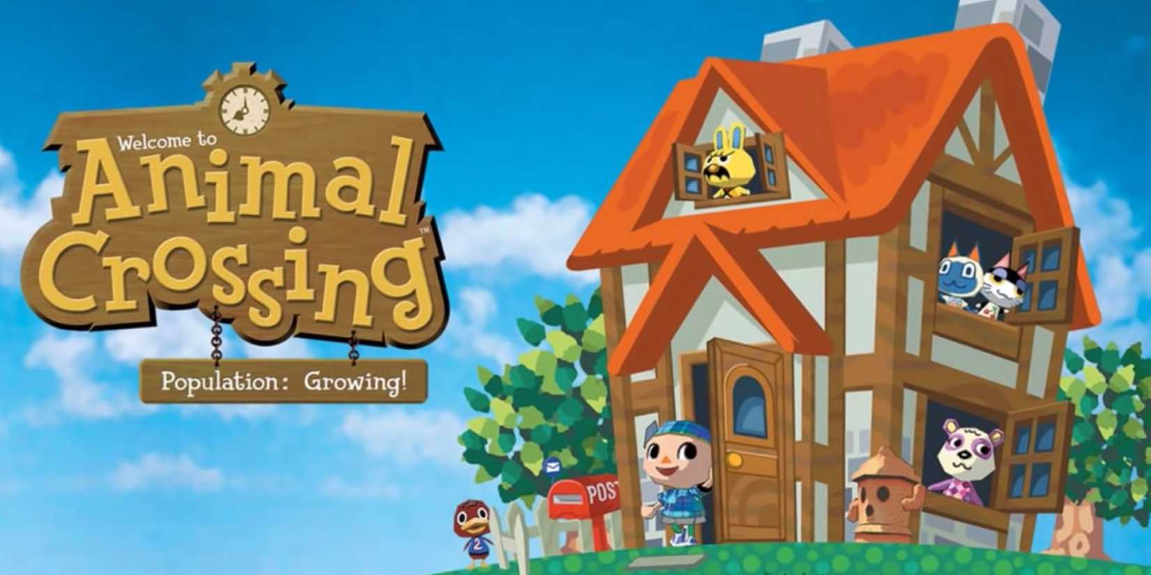 Animal Crossing Nintendo Gamecube Logo with house and villagers