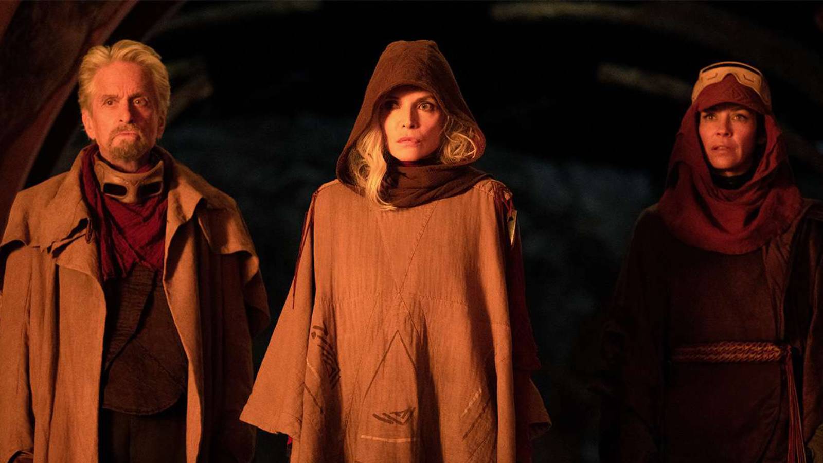 Michael Douglas, Michelle Pfeiffer and Evangeline Lilly disguised in Ant-Man 3
