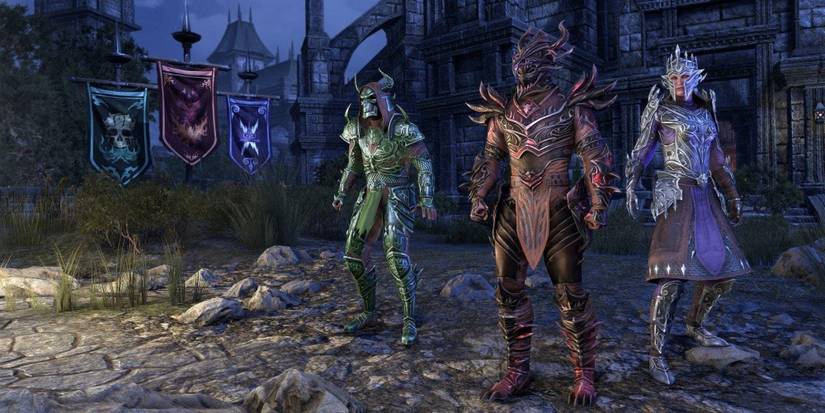 three knights from different houses standing side by side