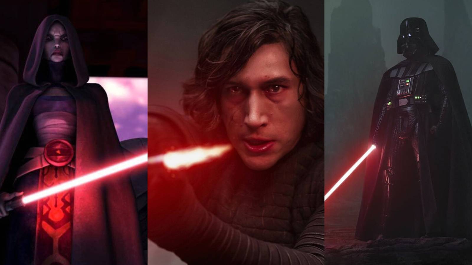 Asajj Ventress, Kylo Ren, and Anakin Skywalker in Star Wars