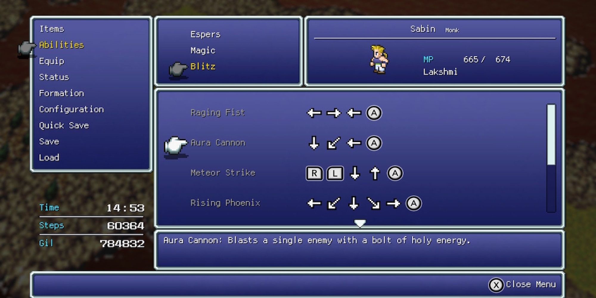 Aura Cannon, Sabin’s ability in Final Fantasy 6