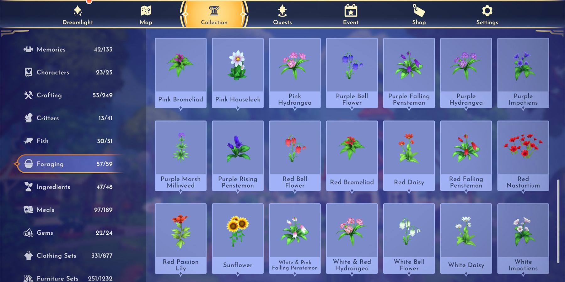 available flowers in disney dreamlight valley