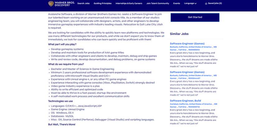 Avalanche-Software-Warner-Bros-Software-Engineer-job-listing