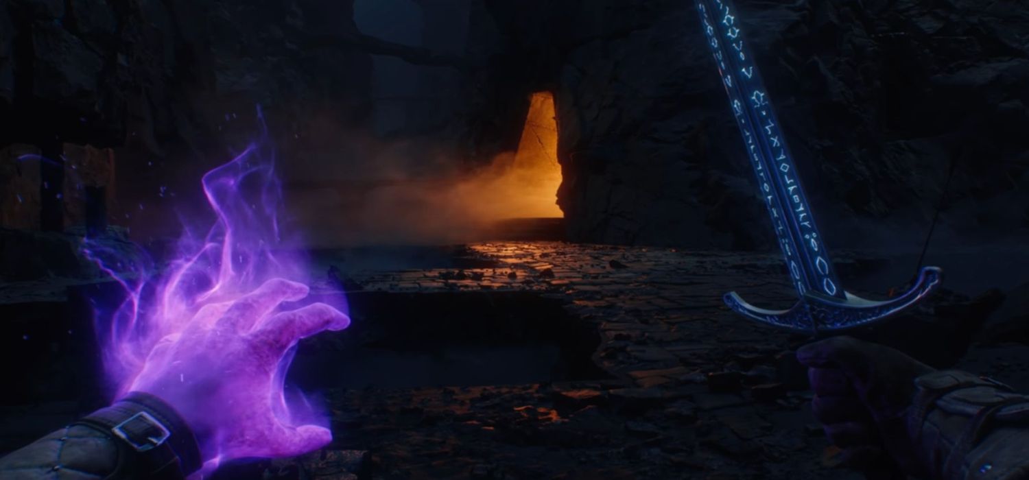 Avowed reveal trailer, the player uses magic signs and a rune adorned sword.