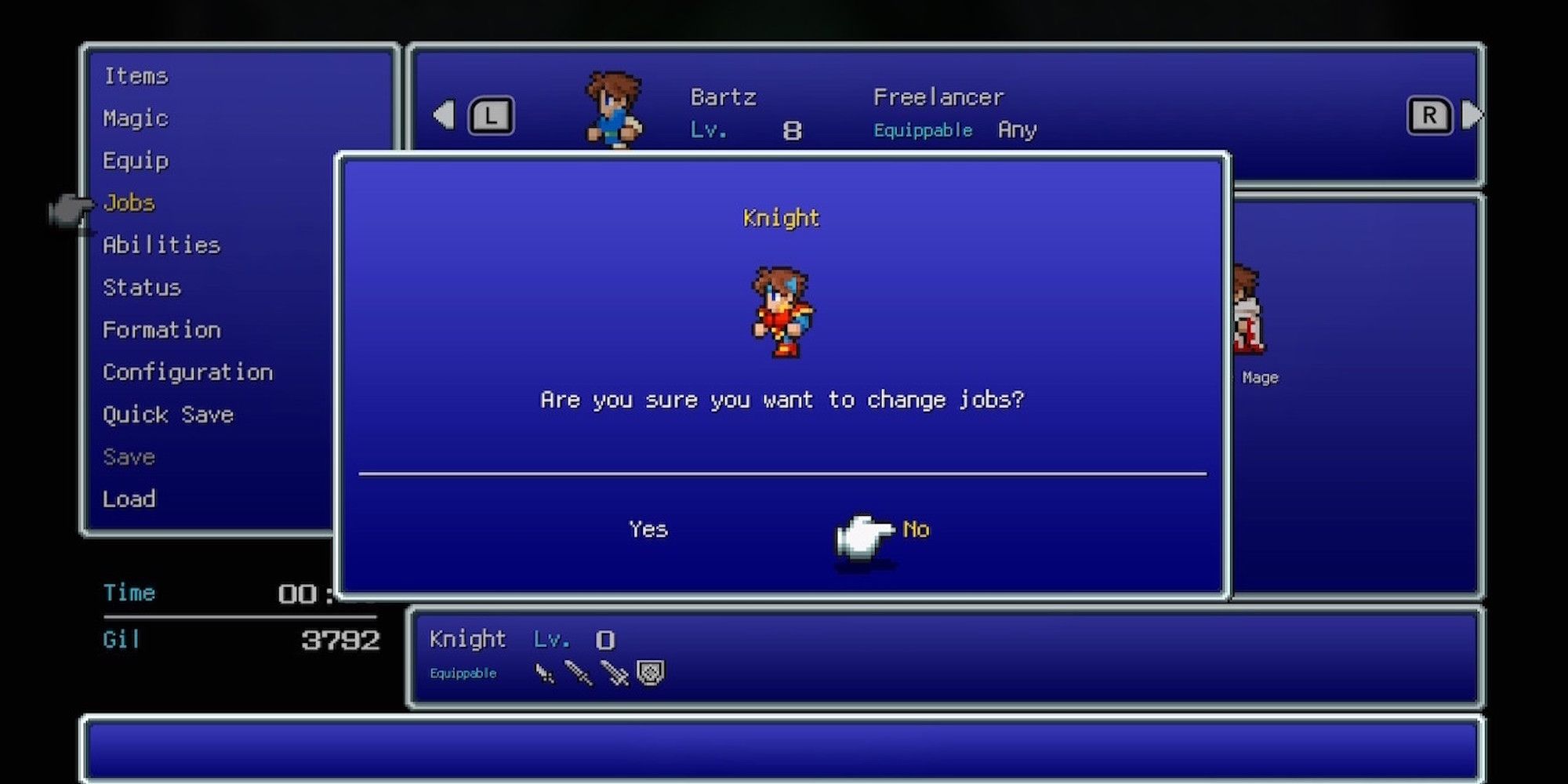 Bartz as a Knight in Final Fantasy 5