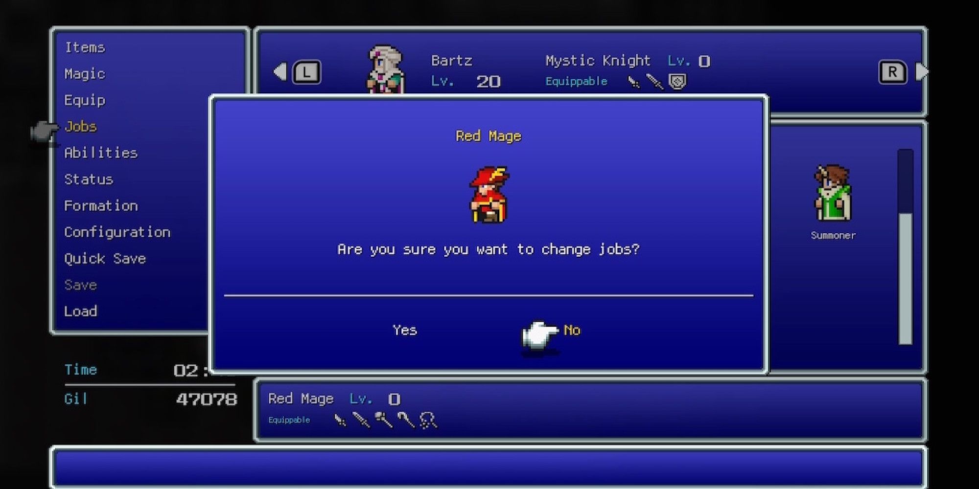 Bartz as a Red Mage in Final Fantasy 5