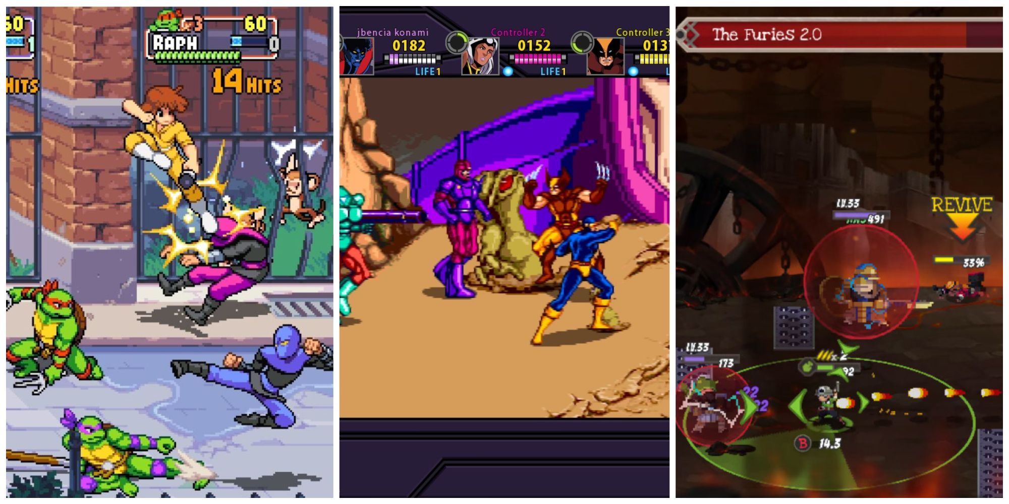 TMNT Shredder's Revenge, X-Men Arcade, and Full Metal Furies