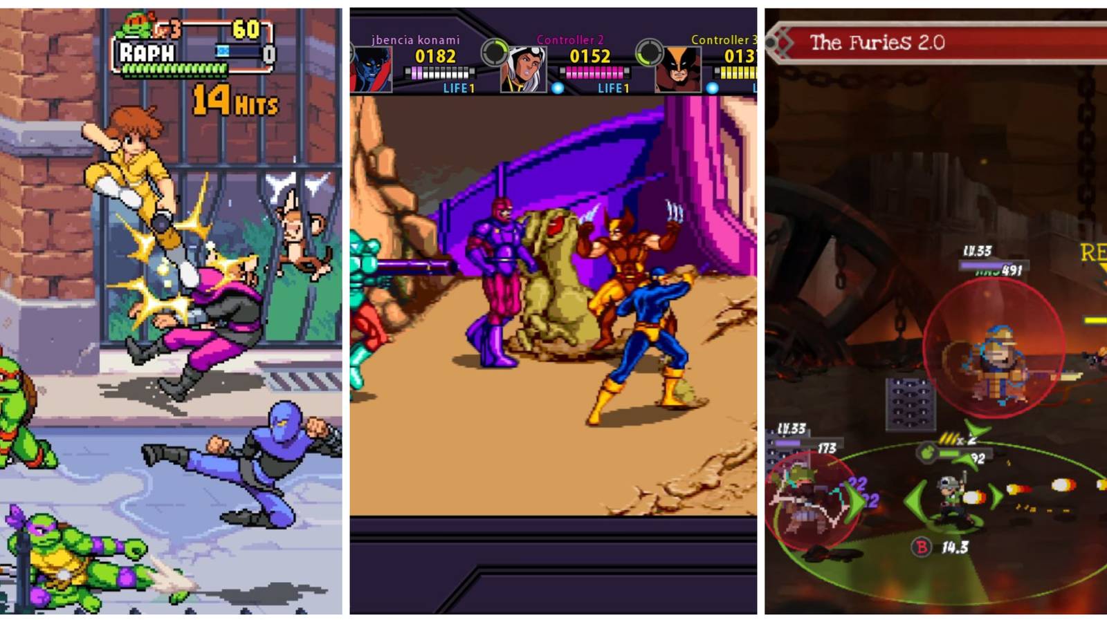 TMNT Shredder's Revenge, X-Men Arcade, and Full Metal Furies