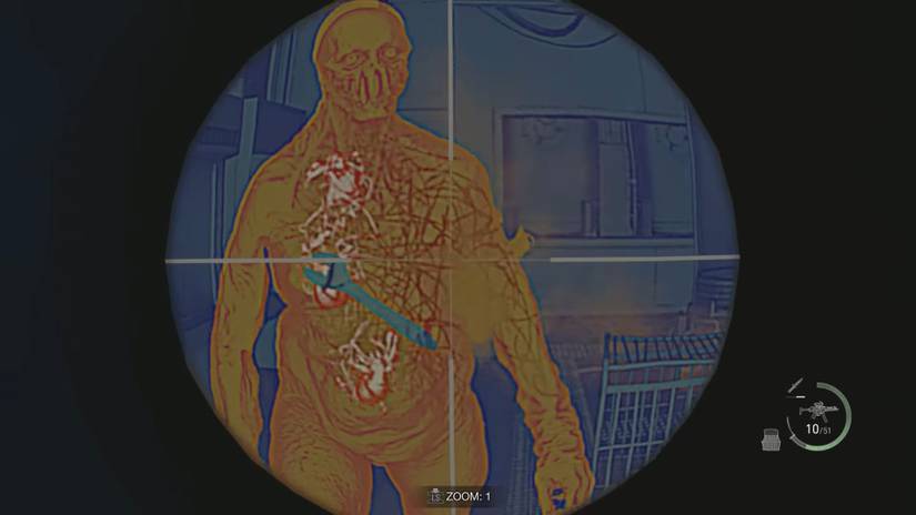 image showing thermal vision of the biosensor scope in the re4 remake.