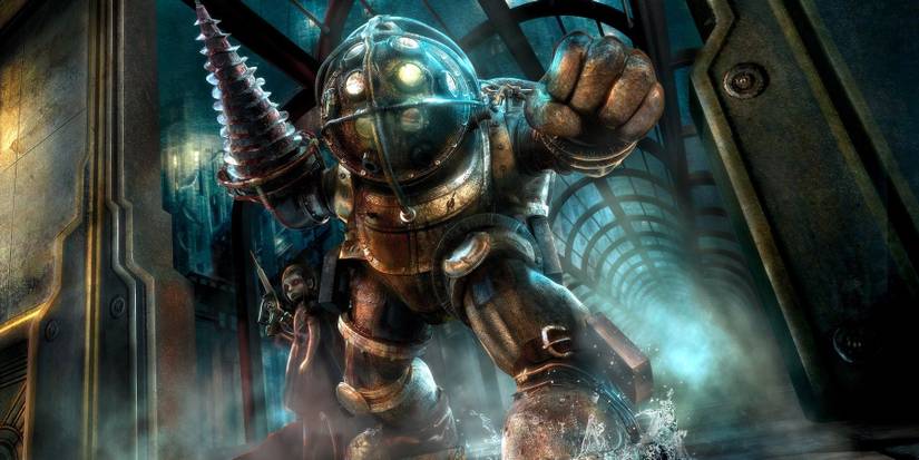 A Big Daddy and Little Sister in Bioshock