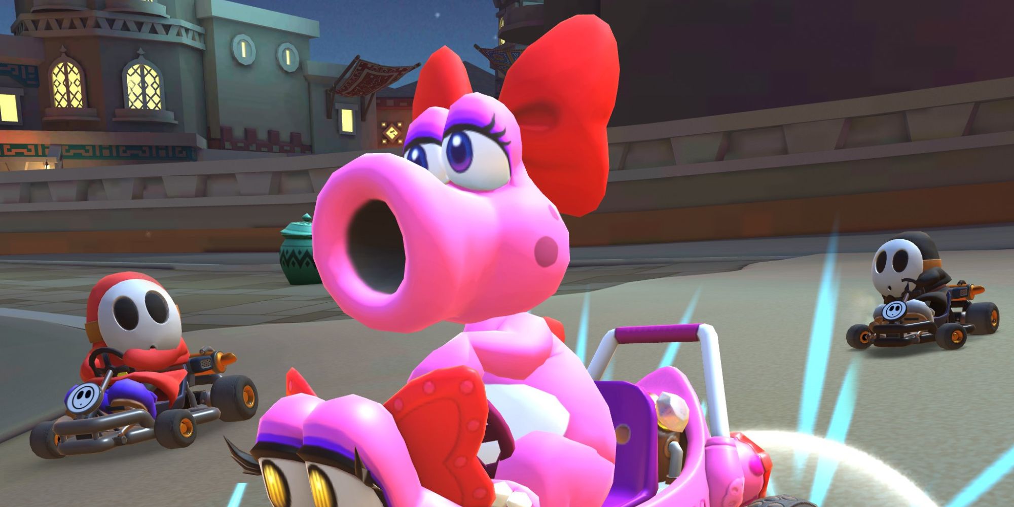 Birdo racing Shy Guys