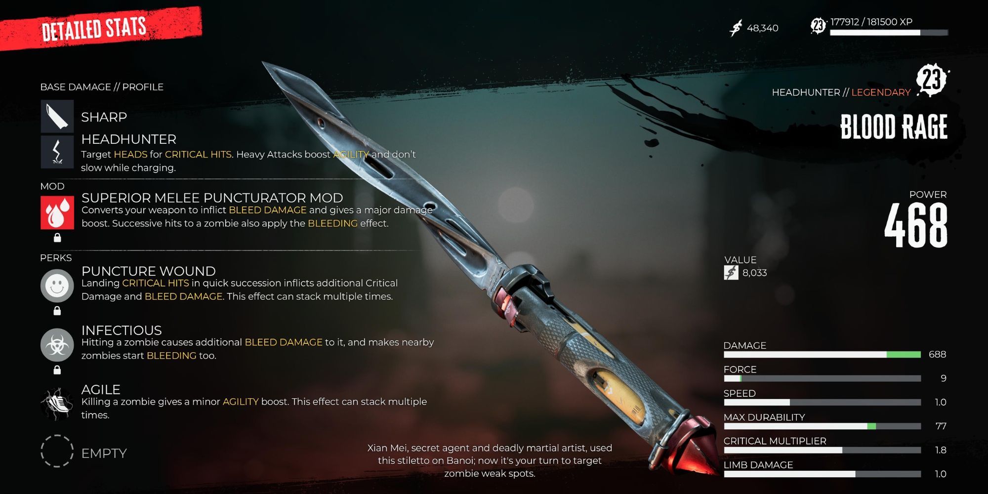 Blood Rage details screen in Dead Island 2