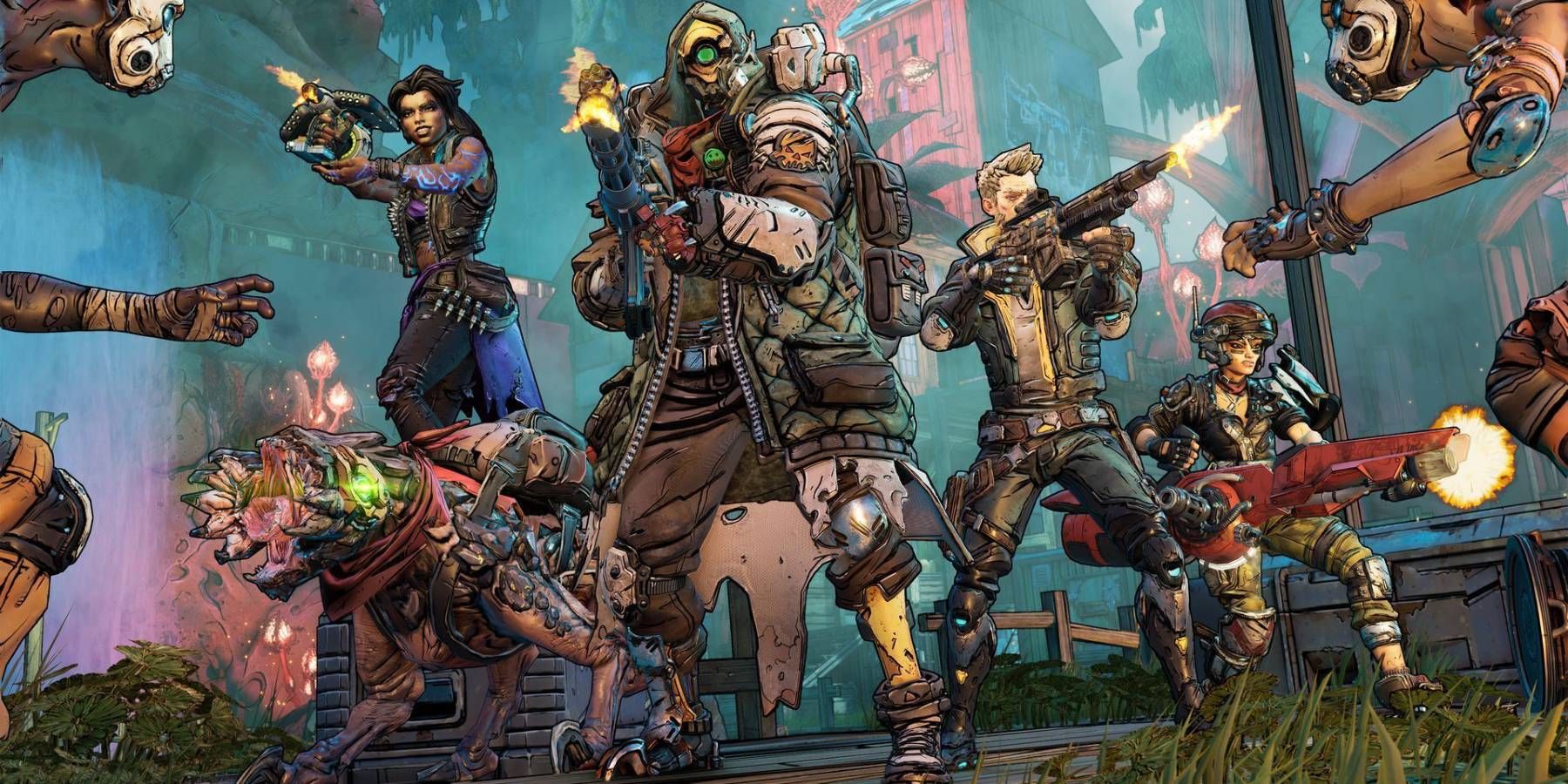 The Borderlands 3 Vault Hunters gathered together in combat