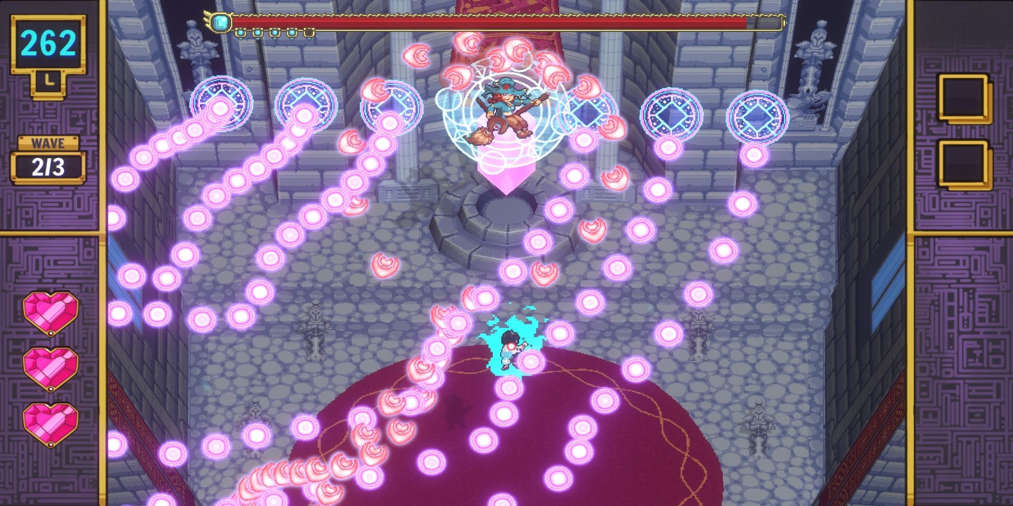 Player tries to dodge attacks during a boss battle
