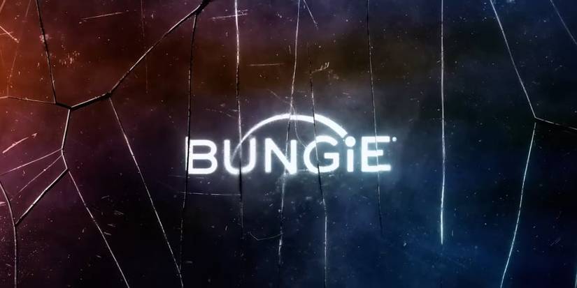 The Bungie logo on a multicoloured background with a cracked glass effect over the top