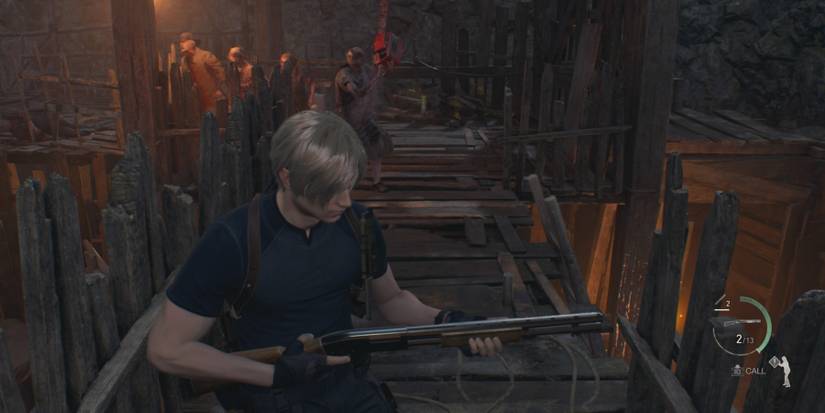 Leon gets chased by the Chainsaw Sisters in Resident Evil 4 remake