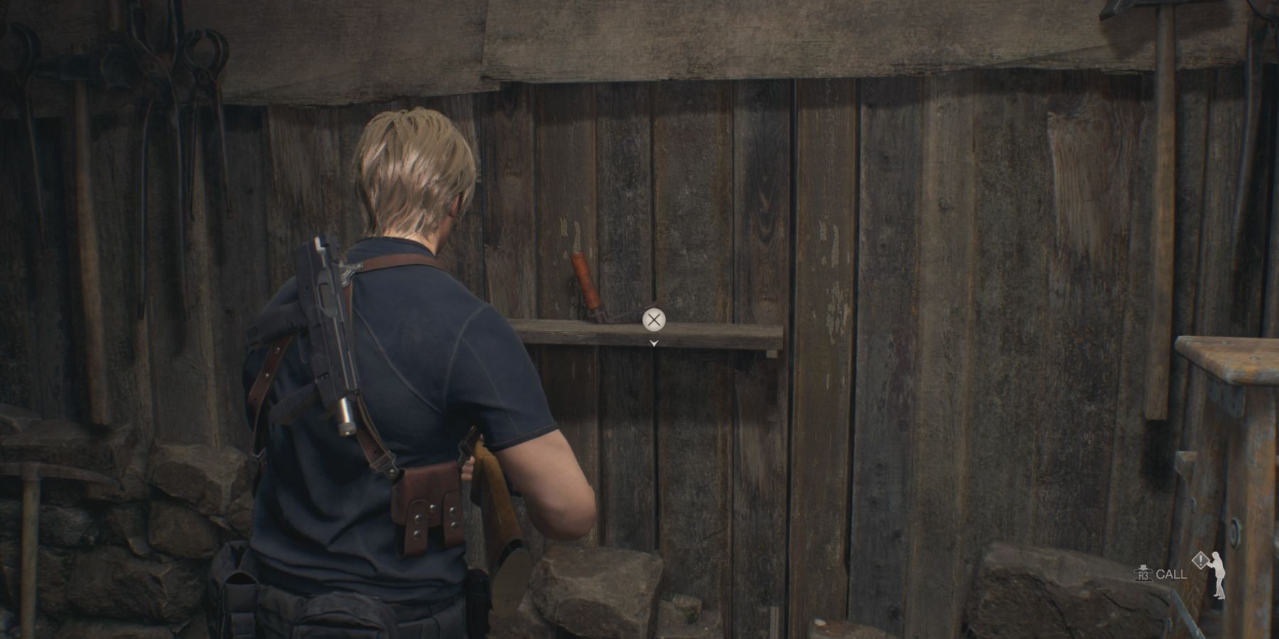 Leon finds the Checkpoint Crank in Resident Evil 4 Remake