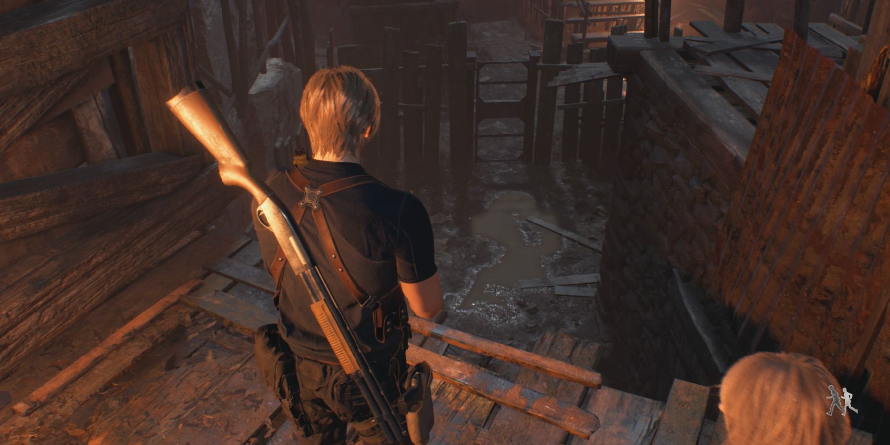 Leon looks over the Checkpoint in Resident Evil 4 remake