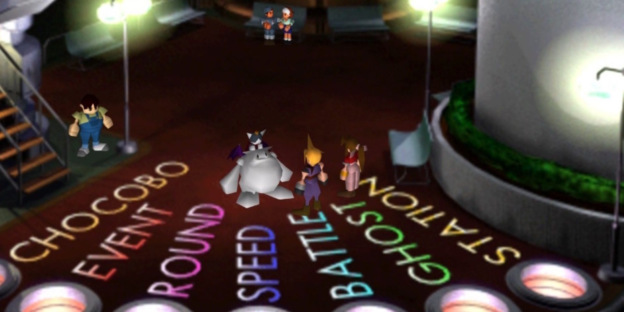 Cait Sith talking to Cloud and Aerith in Final Fantasy 7
