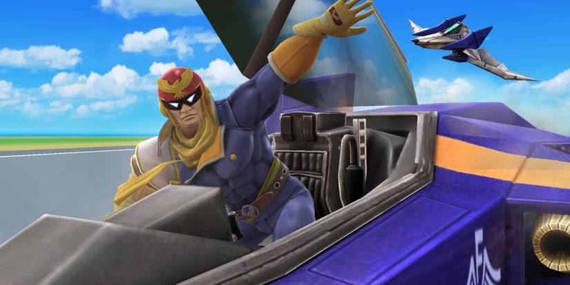 Captain Falcon getting into the Blue Falcon in Smash Bros