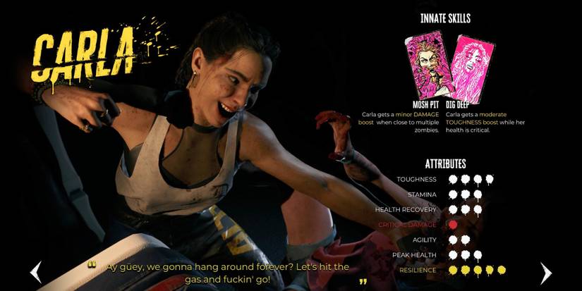 Carla in the Slayer select screen of Dead Island 2