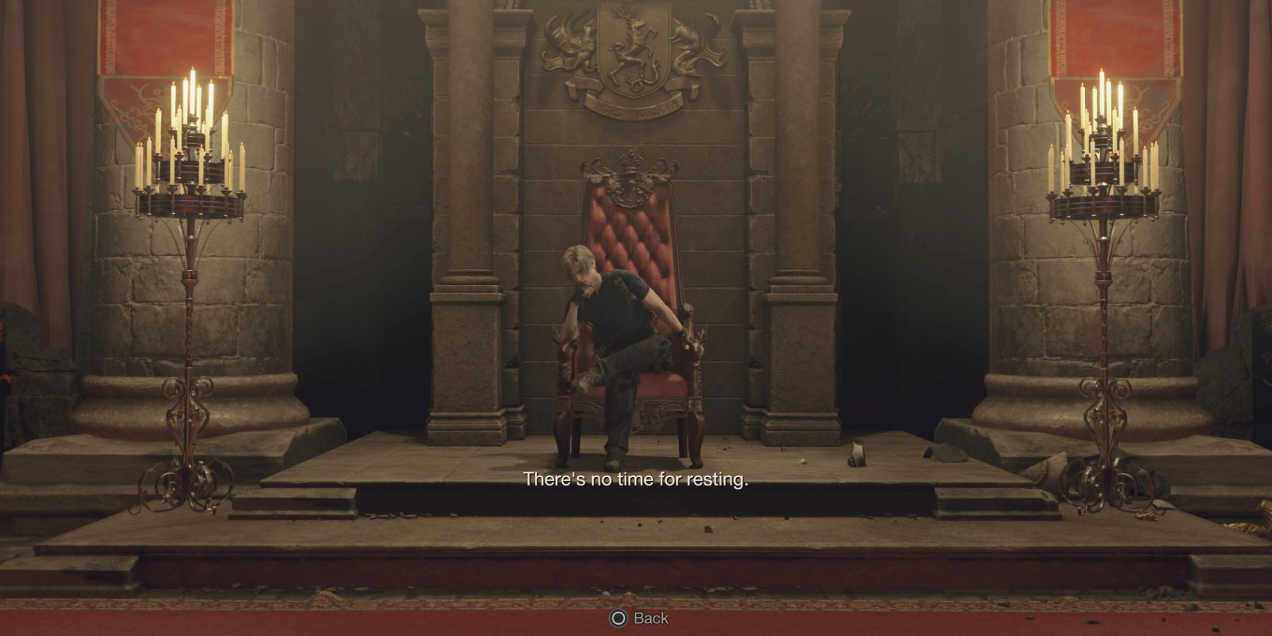 Leon sits in Ramon Salazar's chair in Resident Evil 4 remake