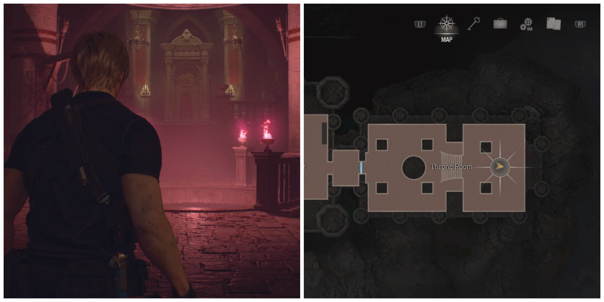 Leon and the Throne Room location in Resident Evil 4 remake