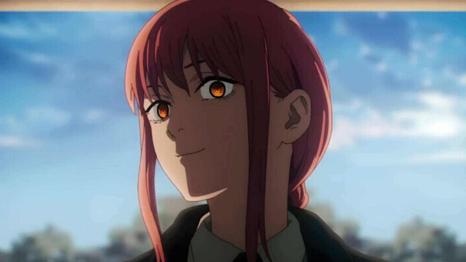 Makima smiles at Denji in Chainsaw Man.