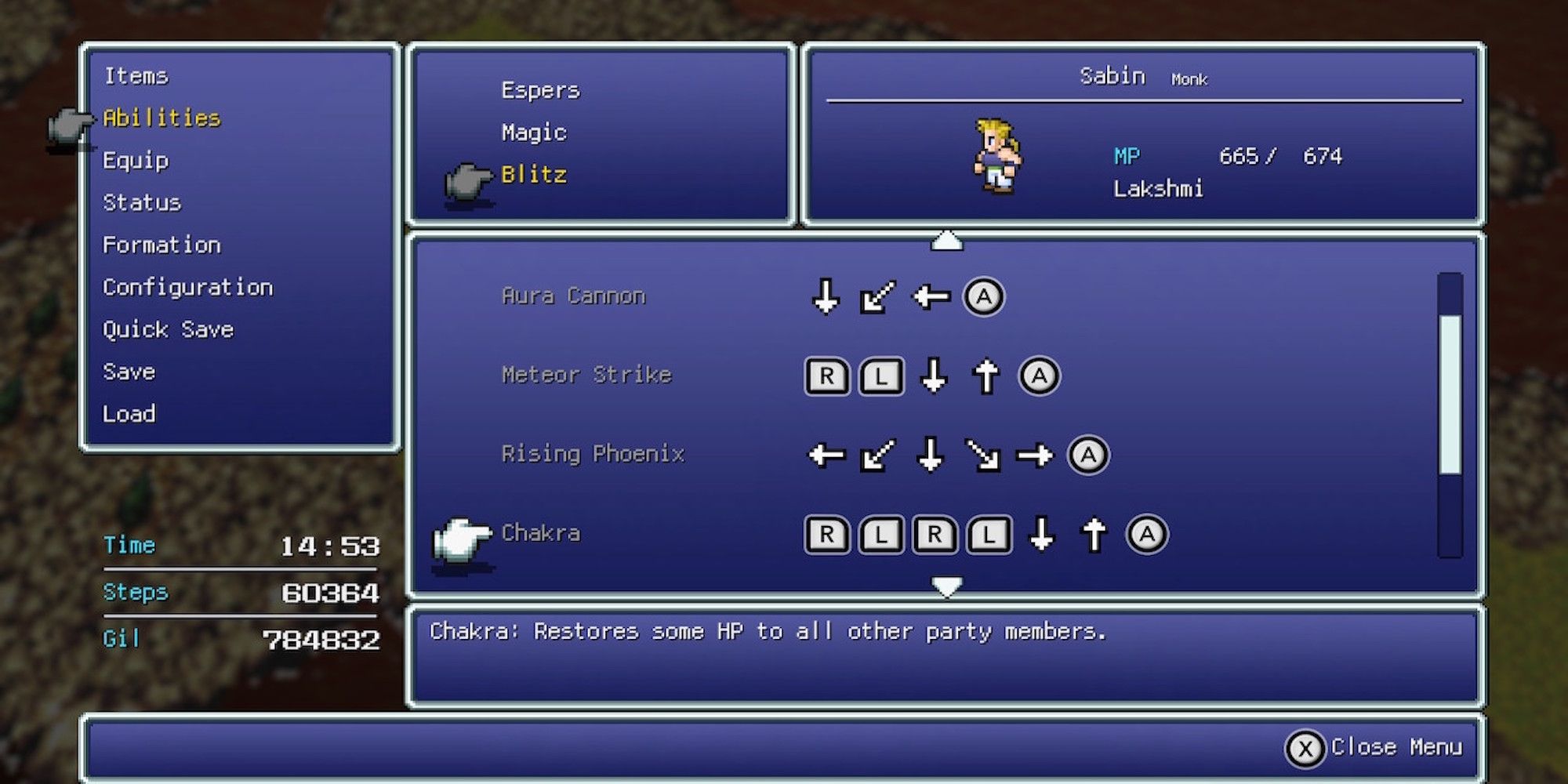 Chakra, Sabin’s ability in Final Fantasy 6