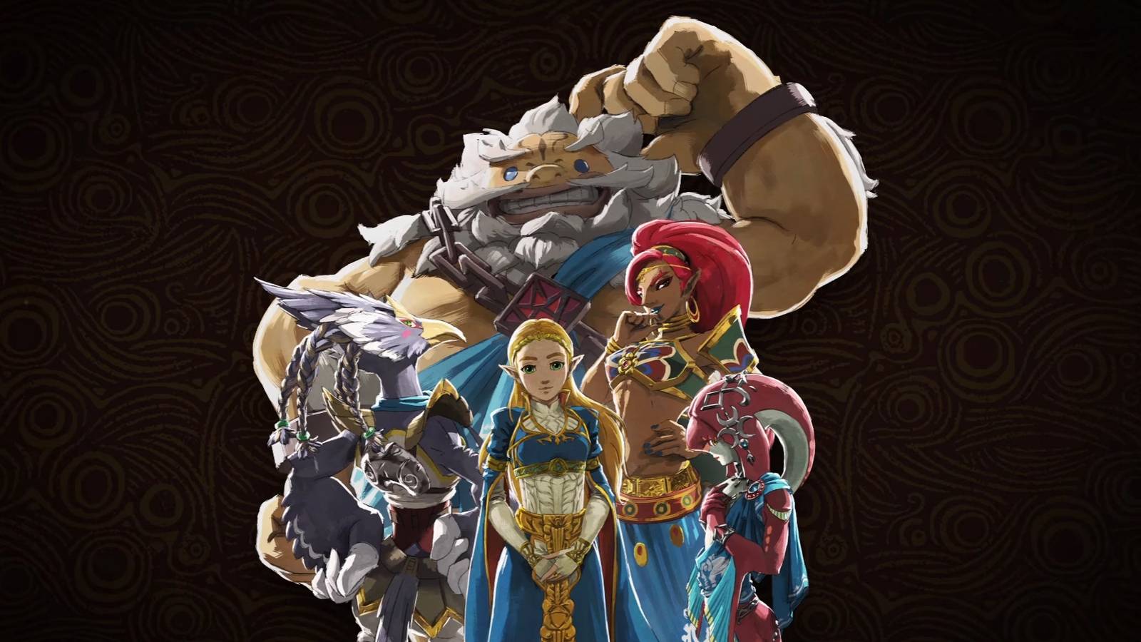 Revali, Daruk, Zelda, Urbosa, and Mipha 