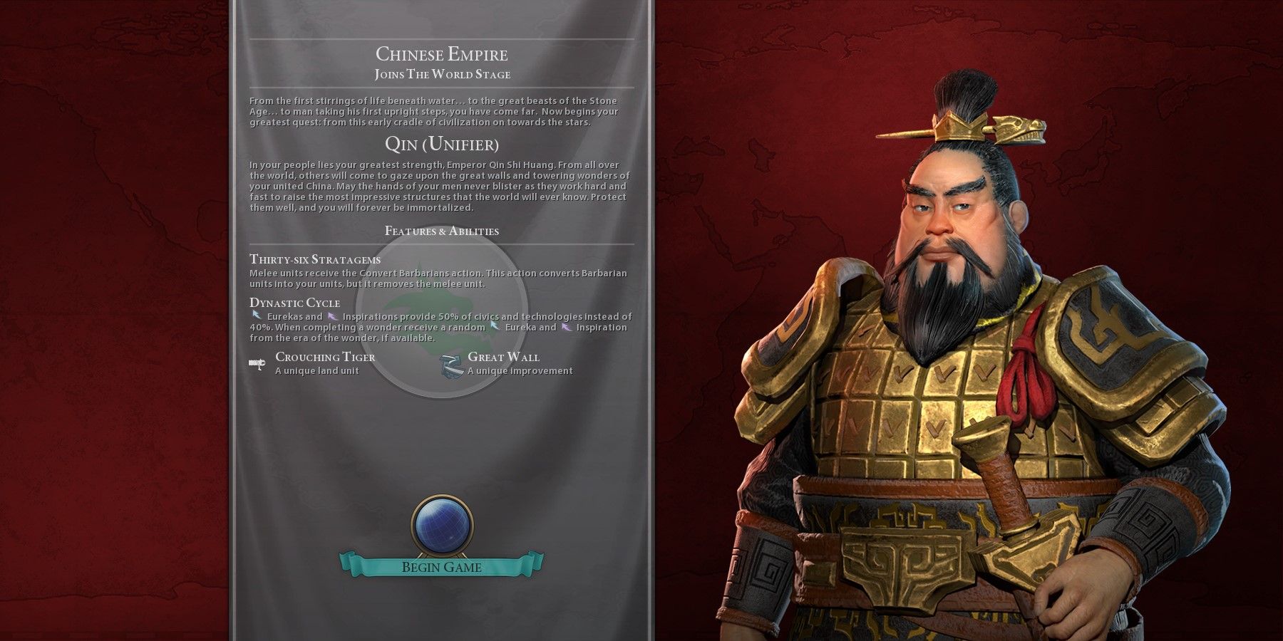 Civilization 6 Qin Shi Huang the Unifier Loading Screen