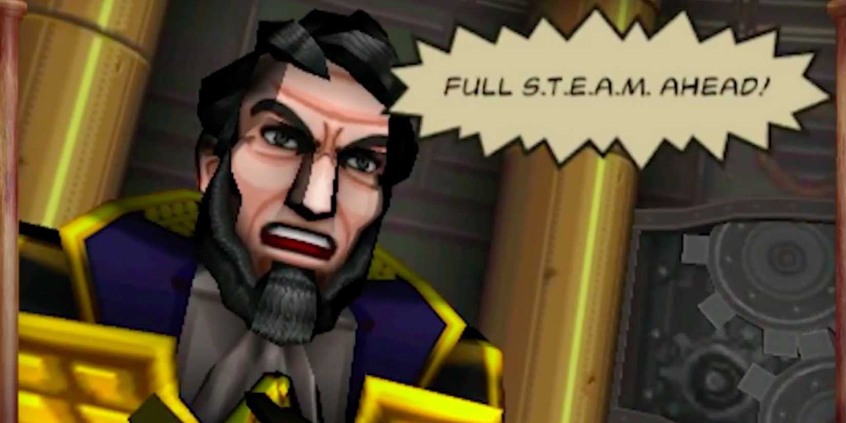 Abe Lincoln shouting "Full S.T.E.A.M. Ahead!"