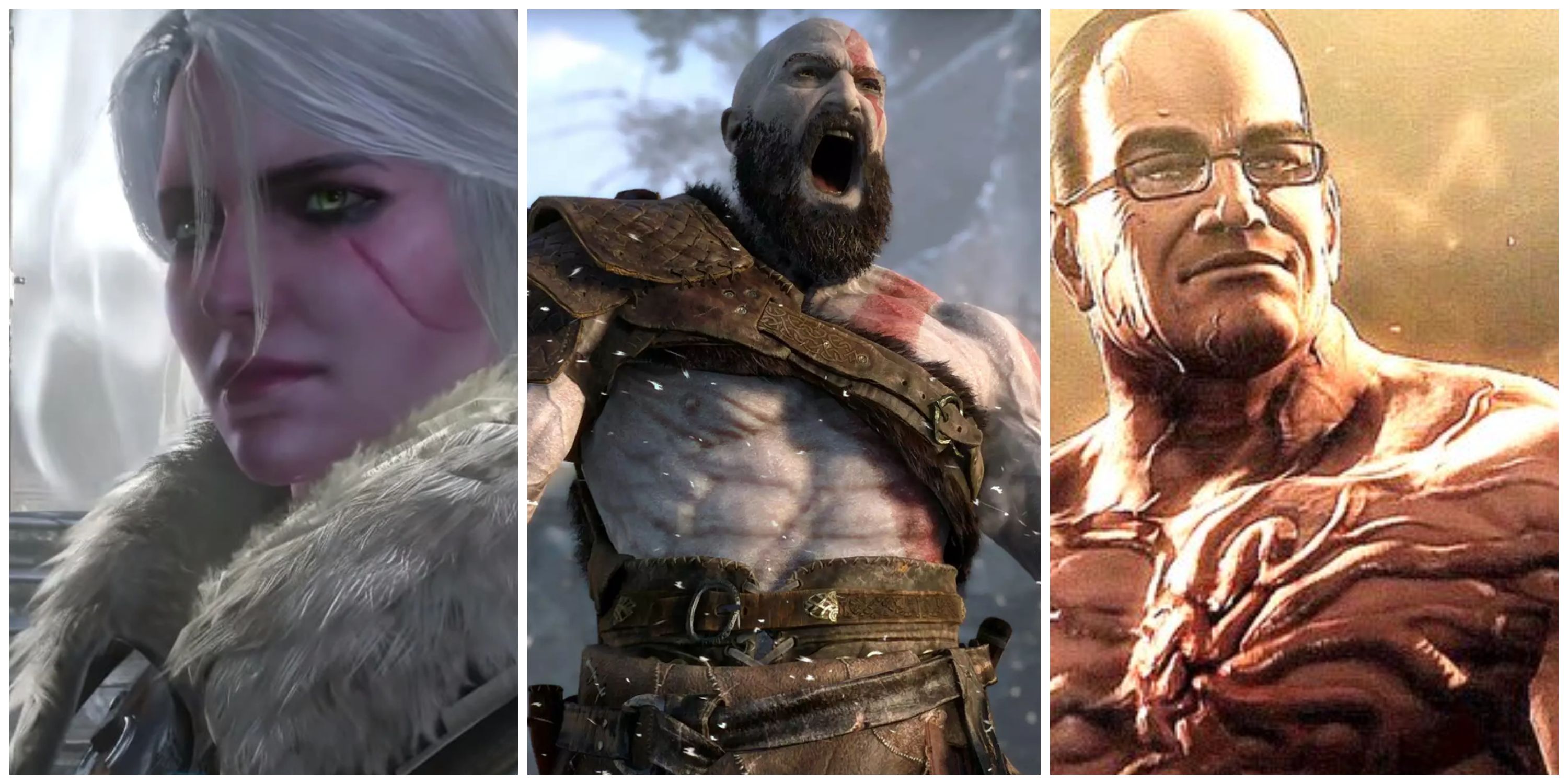 ciri from the witcher 3, kratos from god of war, senator armstrong from metal gear rising: revengeace