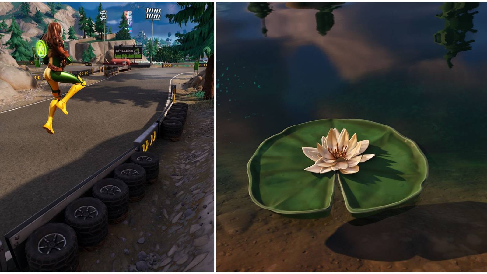 bouncing on tire and lily pad