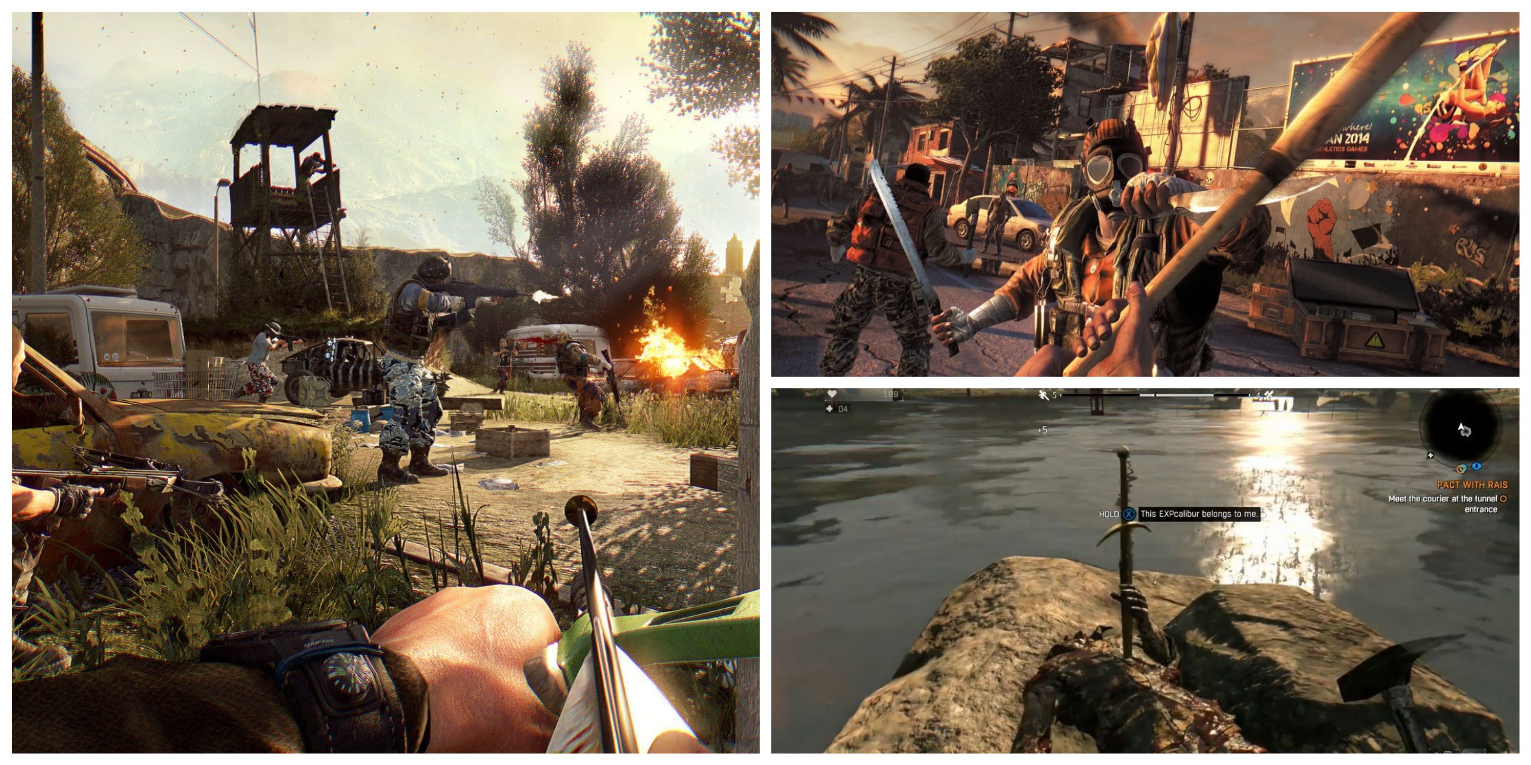 bow, expcalibur and a baseball bat in dying light