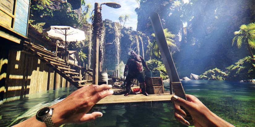 Player facing down a Floater with a knife