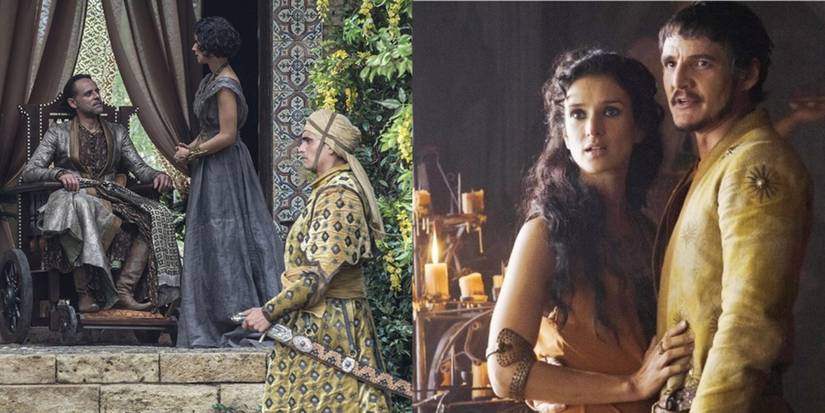 Split image showing Doran Martell, Ellaria Sand, and Oberyn Martell in Game of Thrones.