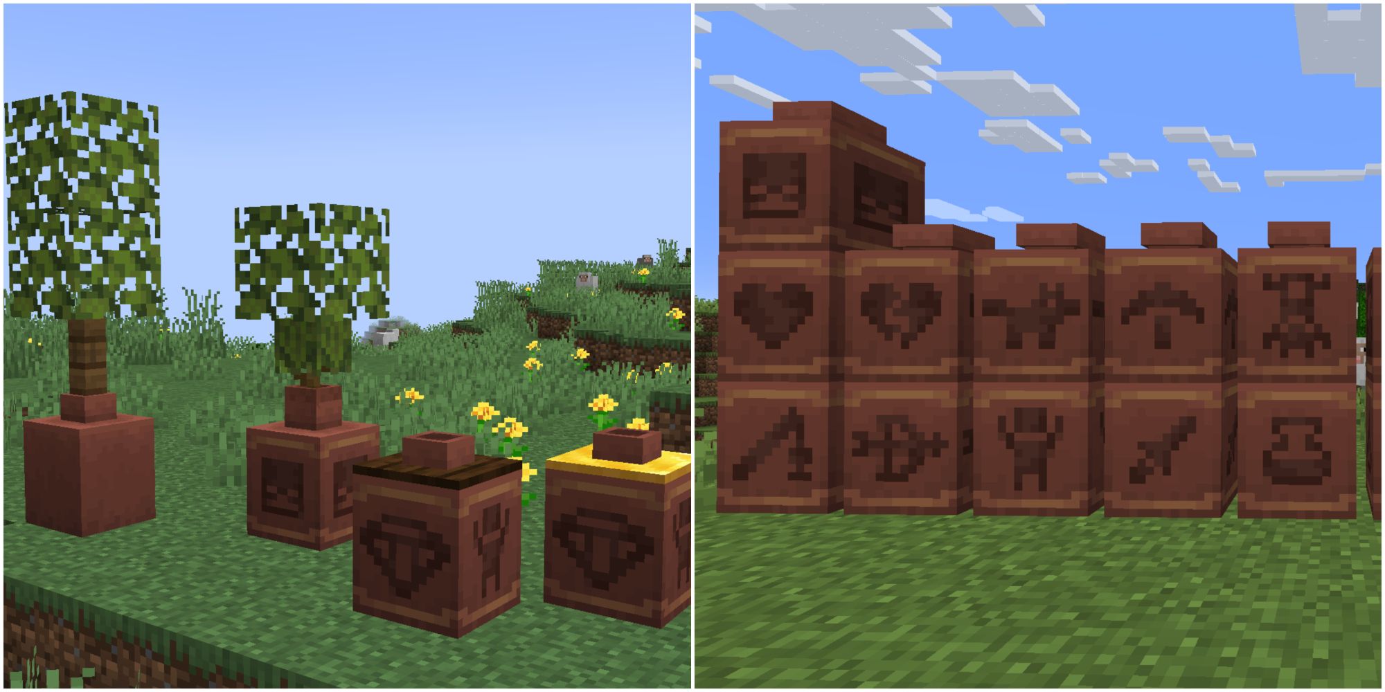 Minecraft decorated pots with little decorative trees