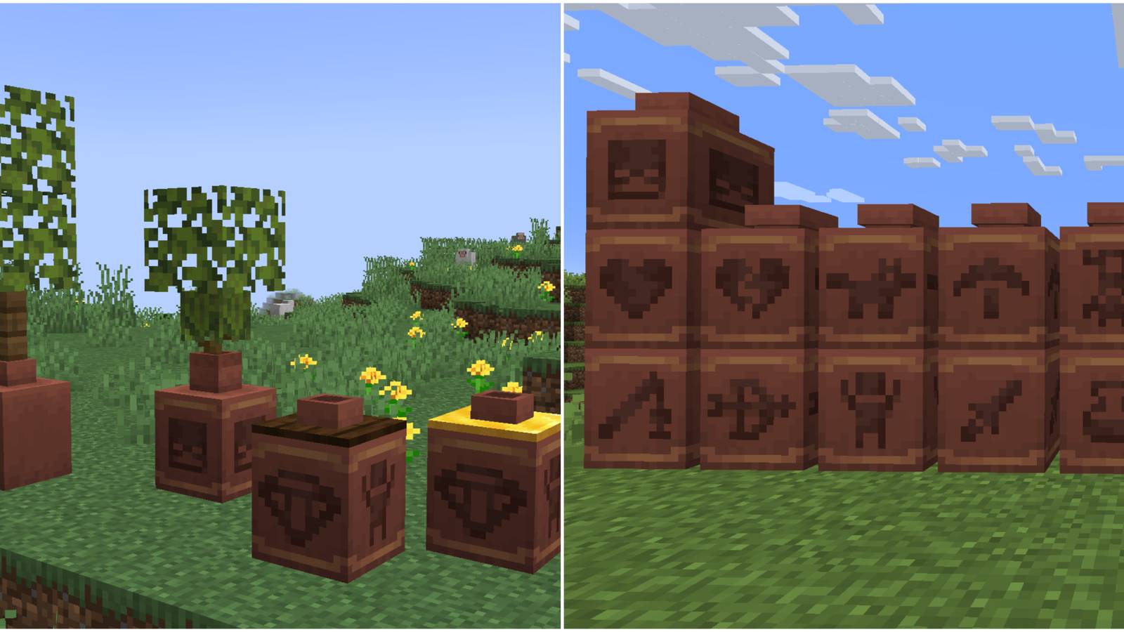 Minecraft decorated pots with little decorative trees