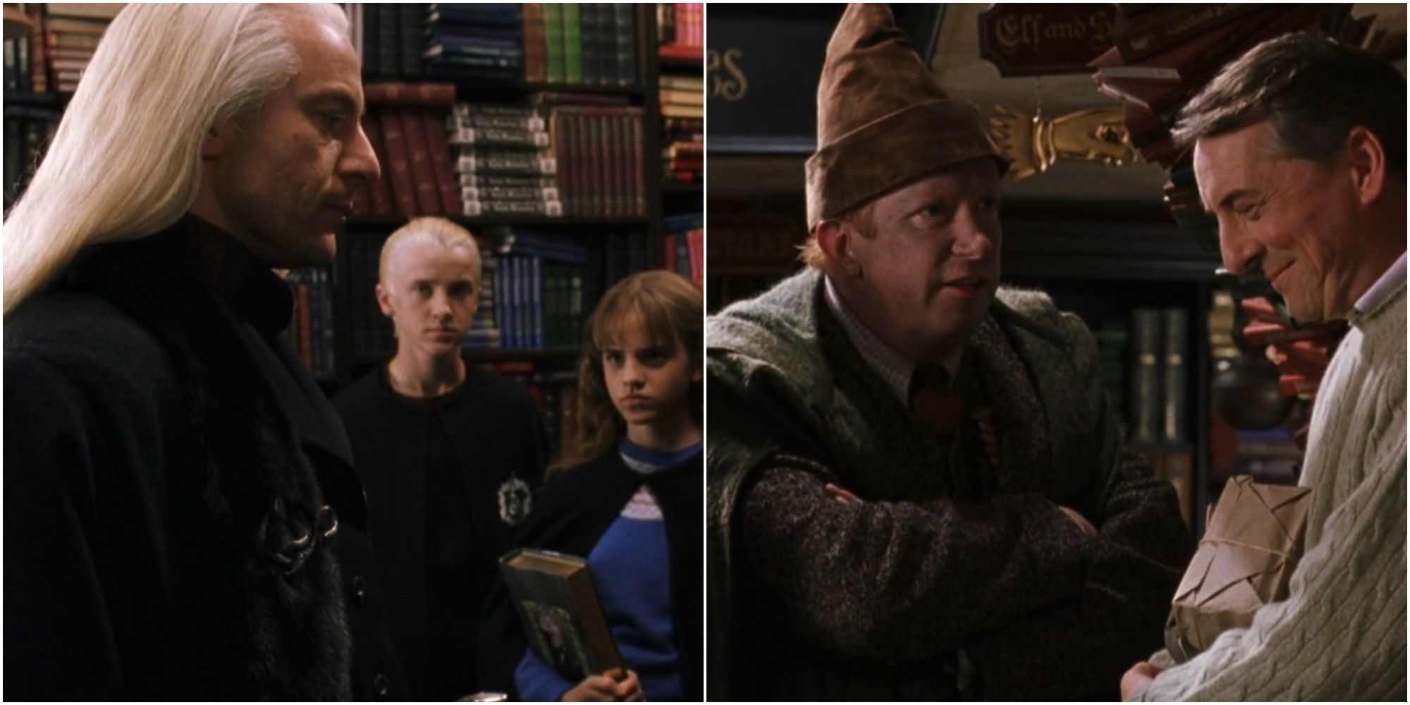 Lucius and Draco Malfoy, Hermione Granger, Arthur Weasley and Mr. Granger in Harry Potter and the Chamber of Secrets.