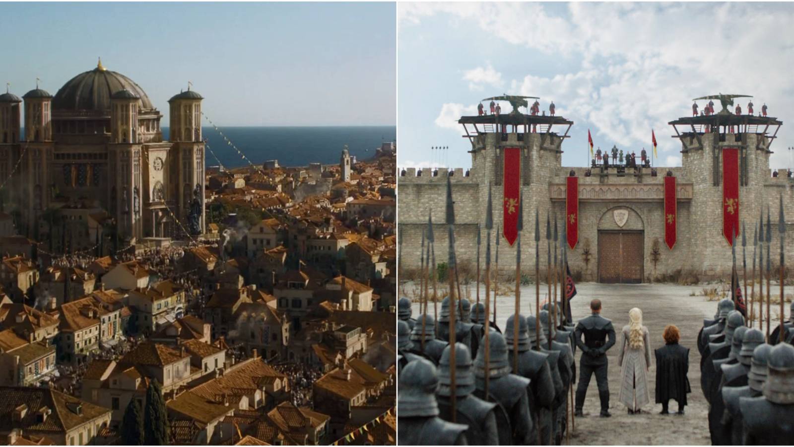 Split image of King's Landing in Game of Thrones.
