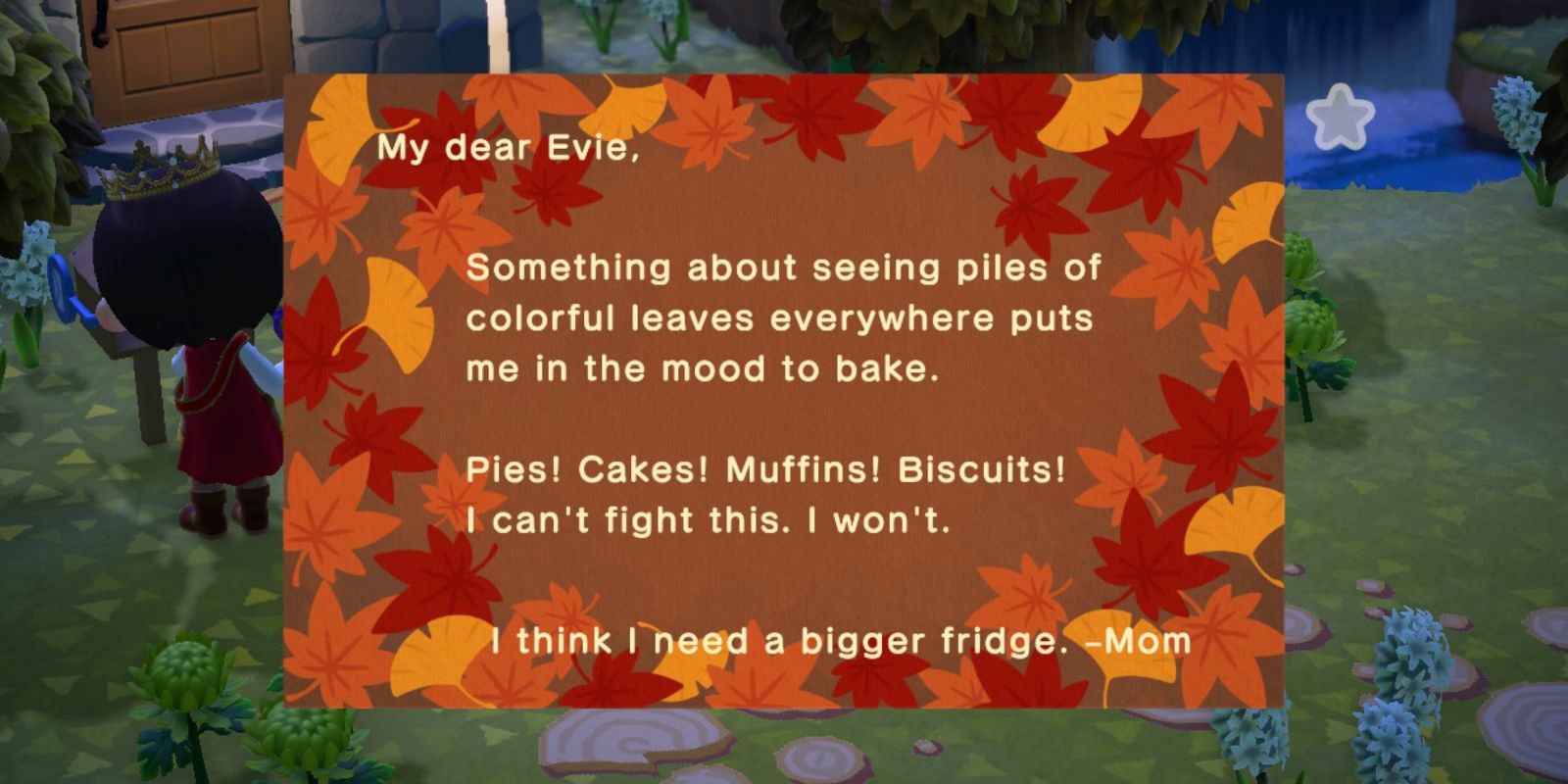 A letter from Mom to a player in Animal Crossing New Horizons