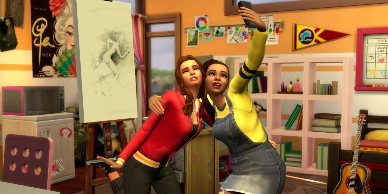 Two Sims take a selfie together in The SIms 4