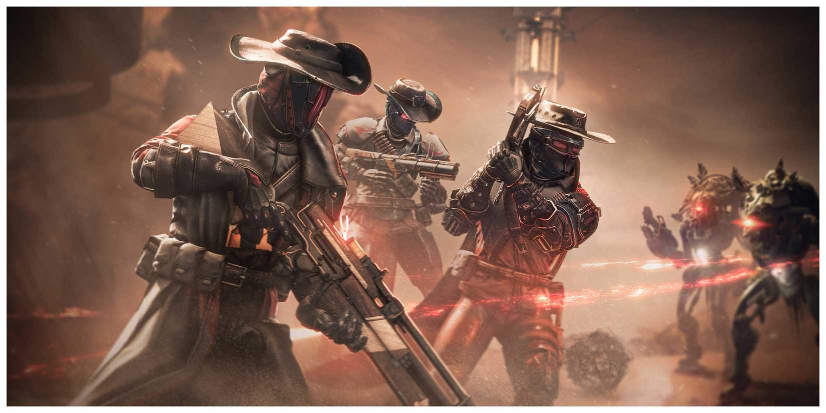 cowboy hunter, titan and warlock in the spire of the watcher dungeon